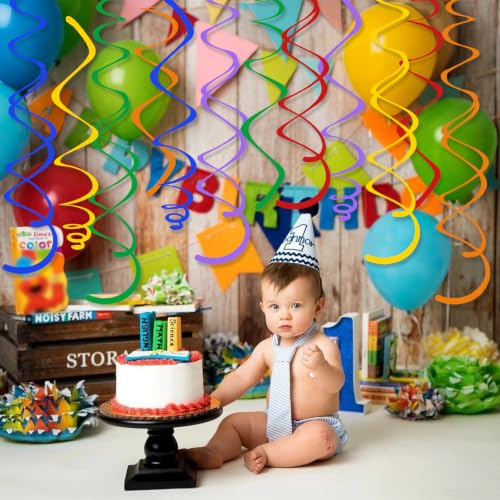 Colorful Hanging Swirl Decorations - 24 Pack Party Ceiling Streamers with Double & Single Swirls