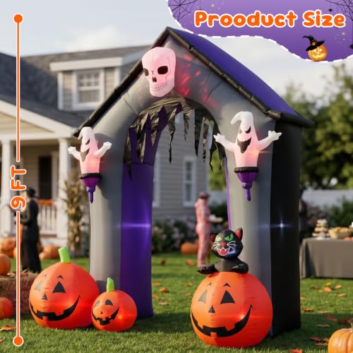 Halloween Pumpkin Arch Inflatable Decoration - 9FT Large Outdoor Festive Decor - Variation: Pumpkin Arch