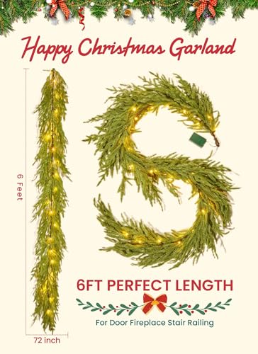6Ft Prelit Christmas Garland with Lights - Norfolk Pine, 2 Pack, Battery Operated Variation