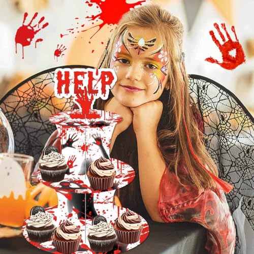 Halloween Spooky Bloody Handprints 3-Tier Cake Stand for Parties