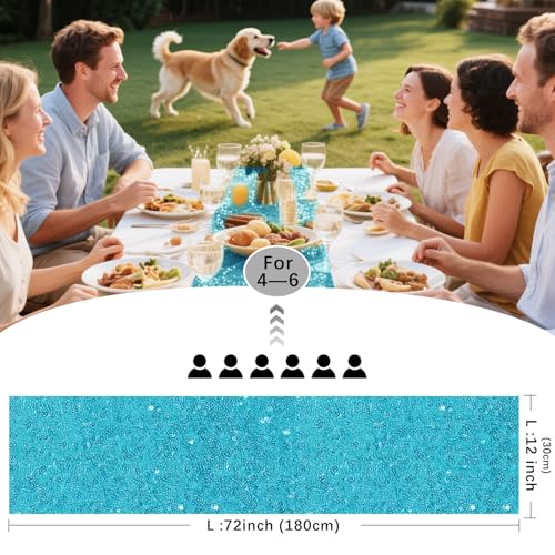 Turquoise Sequin Table Runner 12x72 Inches - 10 Pack, Party Decor