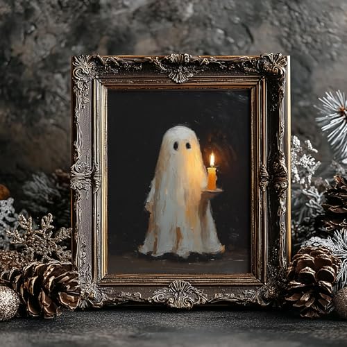 Vintage Halloween Ghost Candle Wall Art Print - 10x8 Inches