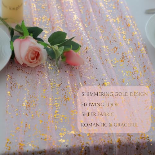 Pink Gold Table Runner 10FT Sheer Gauze Tulle Romantic Decor - Snowkingdom
