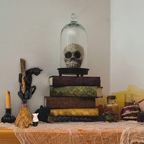 Halloween Black Cat with Broom Tabletop Decoration - 13 Inches