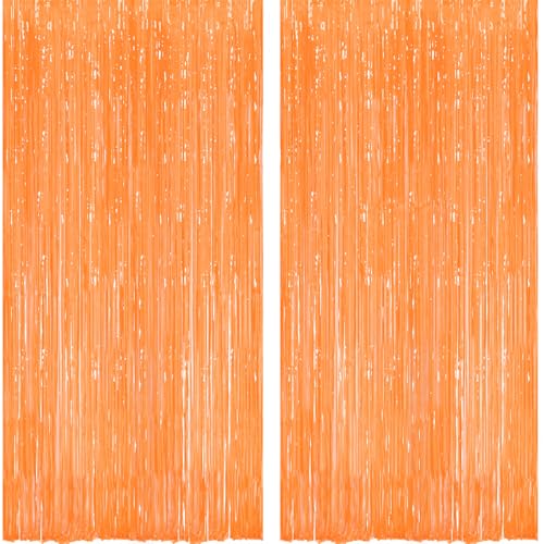 Orange Fringe Party Streamers Backdrop - 2 Pack, 3.3ft x 8.2ft for Halloween, Thanksgiving, Fall & Birthday Celebrations
