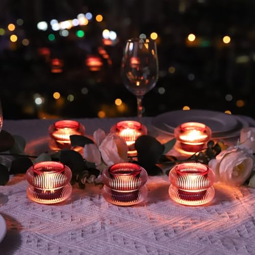 Purple Votive Candle Holders Set of 6 - Tealight Holders for Halloween & Home Decor - Variation of Purple / 6