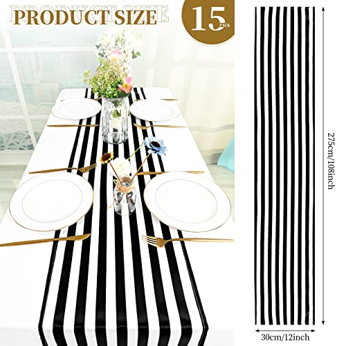 15 Pack Black and White Striped Table Runners 12 x 108 Inches - Fani