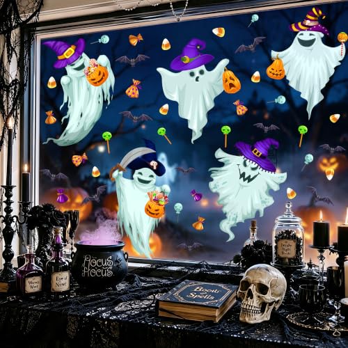 Halloween Window Clings Spooky Ghosts Bats Witches Decals for Glass - Variation: Ghosts