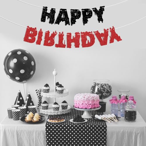 Halloween Birthday Banner - Spooky Stranger Themed Party Decor, Black & Red Glitter