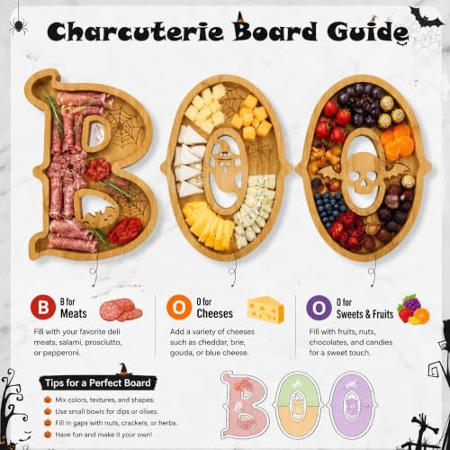 Halloween BOO Charcuterie Board Set - 3 Bamboo Letter Serving Trays