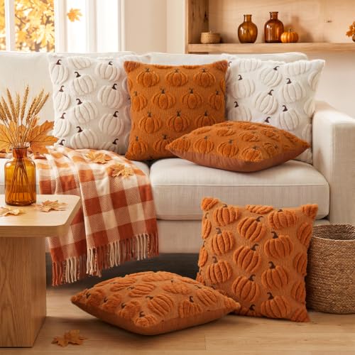 Beige Pumpkin Fall Pillow Covers 20x20 Set of 2 - Autumn Home Decor