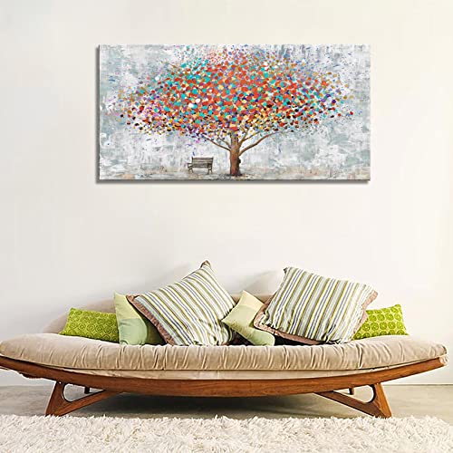 Colorful Tree Wall Art Canvas Prints - 48x24 Inch Modern Landscape Artwork for Living Room Bedroom Office - Variation of Colorful Tree