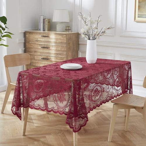 Burgundy Red Lace Tablecloth - Gothic Victorian Style 60x84 Rectangular Variation of THIS listing