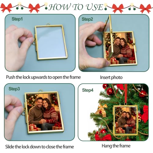 Christmas Picture Frame Ornaments 2.5x3.15 Inch Glass Small Photo Frames - 6 Pack - Red Hanging Cords Included (Variation of THIS listing)