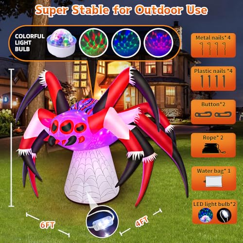 6FT Halloween Inflatable Spider Decoration with LED Lights Outdoor Yard Decor