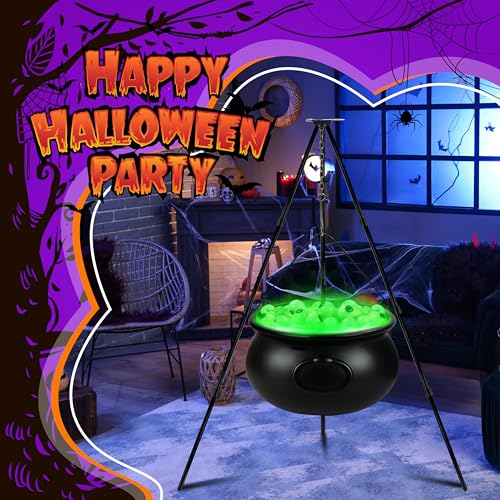Halloween Witch Cauldron Set with Tripod & Eyeball String Lights - Indoor Outdoor Decor