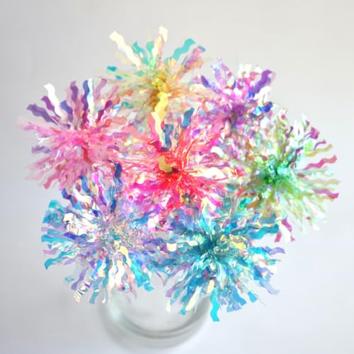 Foil Tinsel Cake Toppers Firework Cupcake Picks - White Pink 40 Pcs