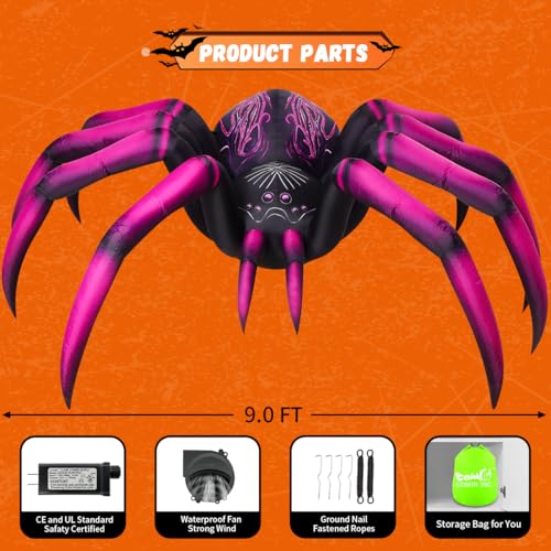 9ft Halloween Inflatable Purple Gradient Spider with LEDs Outdoor Decoration
