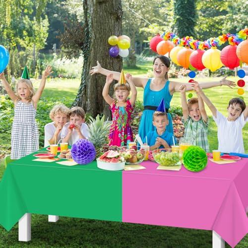 Pink and Green Tablecloth Set - 6 Disposable Rectangular Party Covers for Witch Princess Birthday