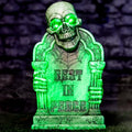 Halloween Animatronic Tombstone with Skull & Green LED Lights, Sound & Motion Activated - Green Variation
