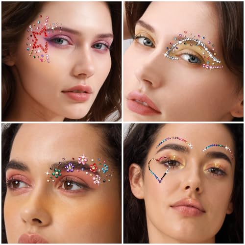 Face Rhinestones Kit for Makeup & Nail Art with Glue, 12 Colors & Accessories