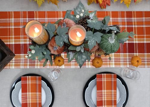 Rust Multicolor Harvest Plaid Cotton Table Runner 13x72 Inches - Farmhouse Decor