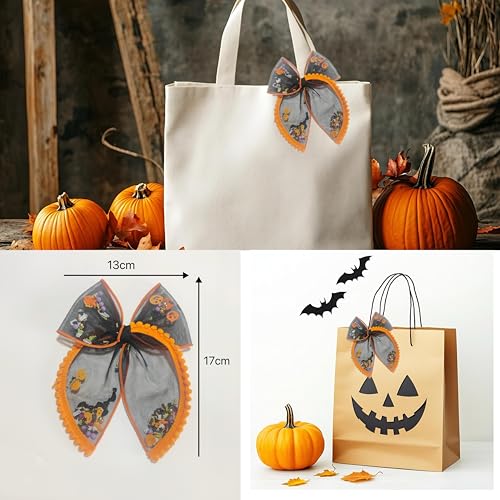Halloween Mesh Hair Bow Alligator Clip - Big Spooky Costume Accessory (Variation F)