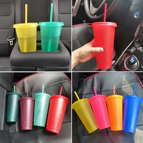 Reusable 24oz Plastic Tumblers with Lids & Straws - Glitter 15 Pack - Party & Travel Drinkware