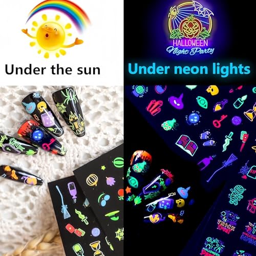 Glow in Dark Halloween Nail Stickers - Ghost Skull Pumpkin Bat 3D Luminous Decals (Luminous Ghost)