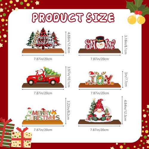 Christmas Wooden Tabletop Decoration Set - Red, 6 Pieces, Holiday Scene
