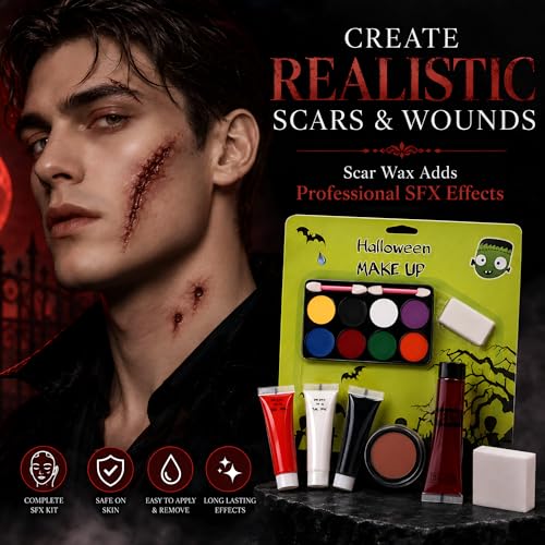 8-Color Halloween Face & Body Paint Kit with Fake Blood & Imitation Skin
