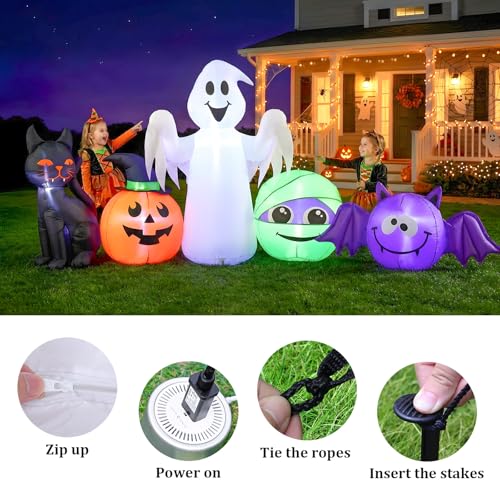 9.5FT Inflatable Ghost & Cat Halloween Decorations with LED Lights - Yard & Party Decor