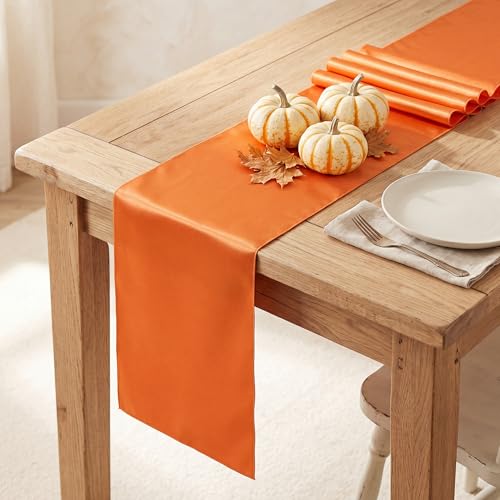 Orange Satin Table Runner 12 x 108 Inch Set of 4 - Reusable Fall & Boho Decor