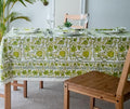 Block Print Table Cloth - Yellow Limegreen 60x108 Inch Cotton Handmade Washable