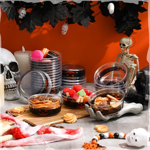 Halloween Candy Bowls Set - 50 Clear Plastic Pumpkin & Ghost Snack Containers