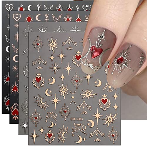 Moon & Star Nail Art Stickers Set - Self-Adhesive Nail Decals for DIY Manicure