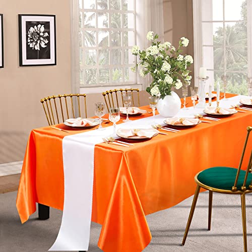 Orange Satin Tablecloth 108x54 Inch Pack of 4 - Wrinkle-Resistant Rectangular Cover for Weddings & Events