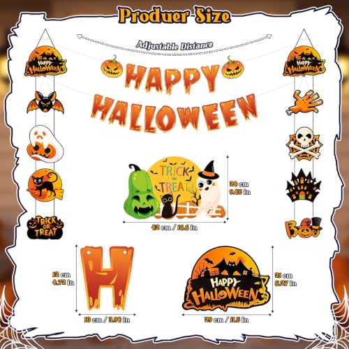 Halloween Banner and Decor Set with Pumpkin, Ghost, Bat & Skull for Indoor Outdoor Party