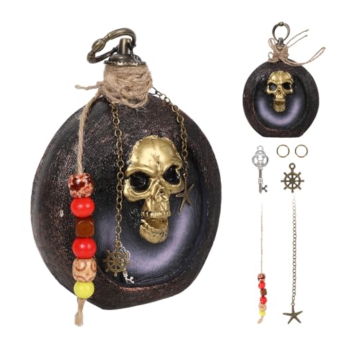 Pirate Skull Resin Bottle Ornament for Halloween & Nautical Decor
