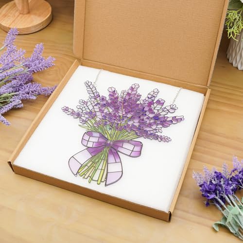 Lavender Flower Stained Glass Window Suncatchers - Indoor Wall Decor, Gift Idea