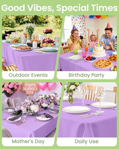 Lavender Disposable Plastic Tablecloths 4 Pack - 54 x 108 Inch for 6ft Tables