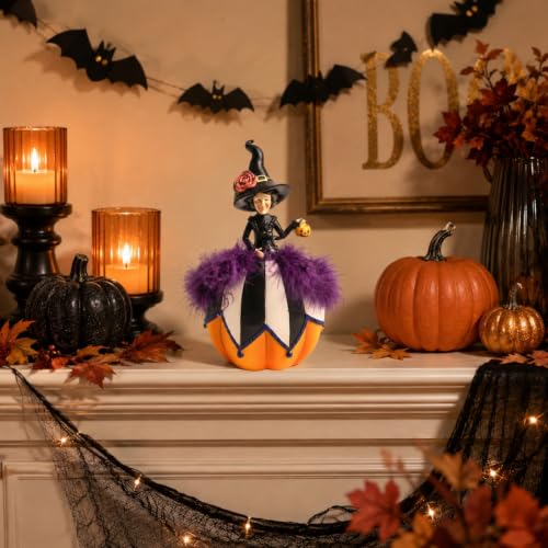 Halloween Witch Figurine with Pumpkin and Basket - Black and White Home Decor