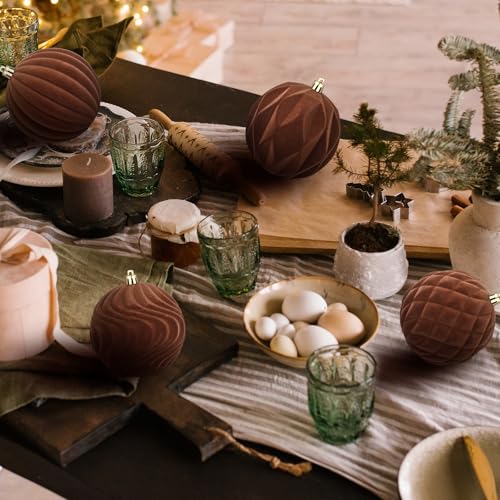 Blueweenly 4-Inch Brown Velvet Christmas Ball Ornaments - Pack of 4