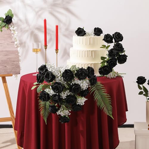 Black Artificial Silk Roses Set of 50 – Realistic Long Stem Flowers for Weddings & Decor