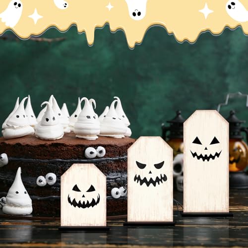 Britimes Ghost Tray Decor Sign 3 Pack White Halloween Wooden Centerpieces