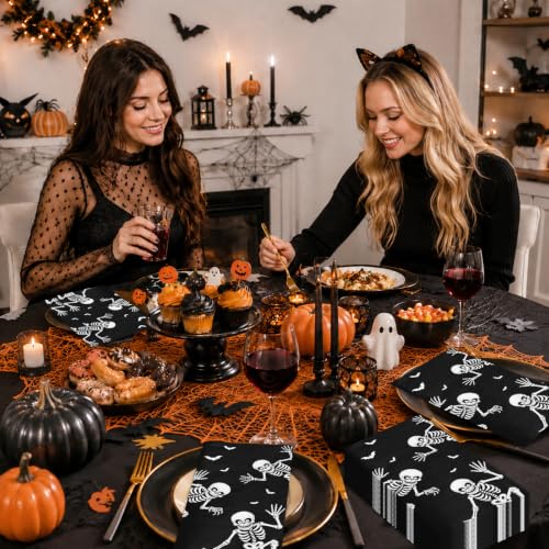 Halloween Skeleton & Skull Paper Napkins - 100 Pack for Parties