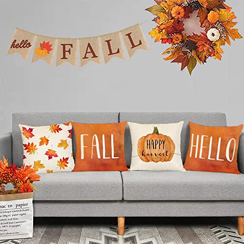 20x20 Inch Fall Pillow Cover Set of 4 Pumpkin Leaves Thanksgiving Decor