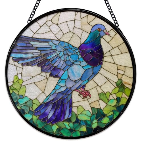 Stained Glass Bird Sun Catcher - Pigeon Window Hanging Decor, 7.9 Inch, Color14