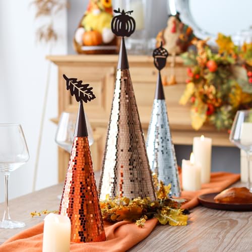 Fall Table Decor Tree Set - Handmade Disco Glass Centerpieces for Autumn Parties