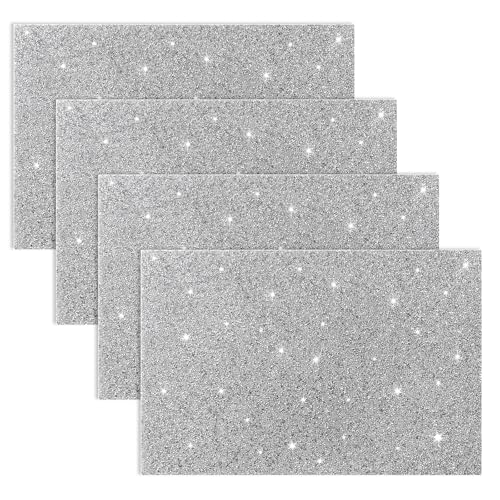 Silver Rhinestone Placemats Set of 4 - 12x18 Inches, Elegant Table Decor